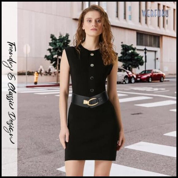 Gold Buckle Wide Elastic Belt Vintage Chic Stretch Waistbelt for Dresses main image 6